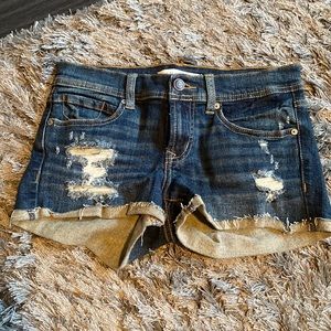 Distressed jean shorts